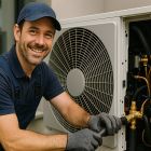 Handwerker mit Wärmepumpe - Quelle: Adobe Stock