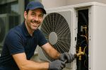 Handwerker mit Wärmepumpe - Quelle: Adobe Stock