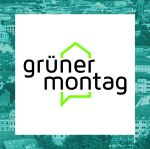 Grüner Montag Logo mit Stadthintergrund